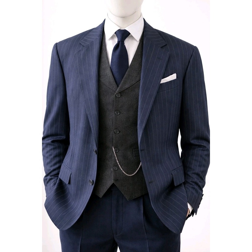 Vintage Oxxford Blazer Suit Jacket Wool Navy Blue Pinstriped 44L 46" *Read